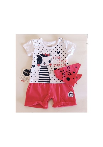 Kidsmadamiko Miniworld Kız Bebek Kedili Tulum Fuşya