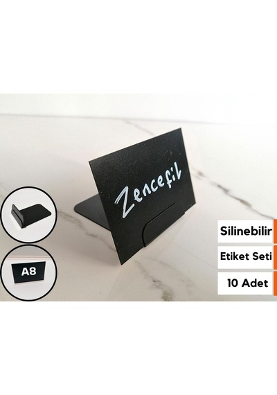10 Adet Dekoratif Ürün Etiket Seti A8 7,5x5 Cm Siyah Silinebilir
