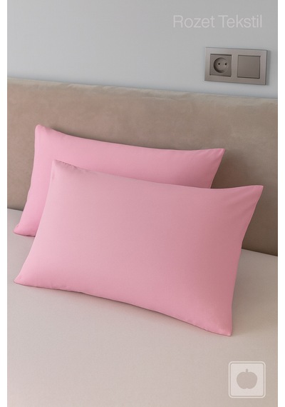 Pembe Pamuk Kumaş Kapaklı Yastık Kılıfı 2 Adet 50 X 70 Cm