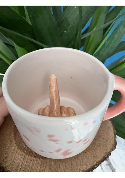 Pembe Orta Parmak Kupa, Seramik Beyaz - Çok Renkli