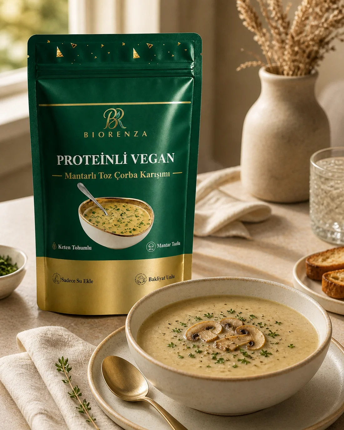 Proteinli Vegan Toz Çorba Bezelye Proteinli, Pirinç Proteinli, Sebzeli 100 G
