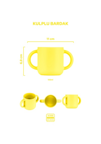 Silikon Beslenme Seti 4'lü Sunset Turuncu-sunrise Sarı / Mama Önlüğü, Mama Tabağı, Kaşık, Bardak