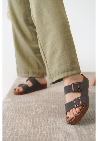 Daxtors Arizona Günlük Ortopedik Unisex Tokalı Terlik Kahverengi
