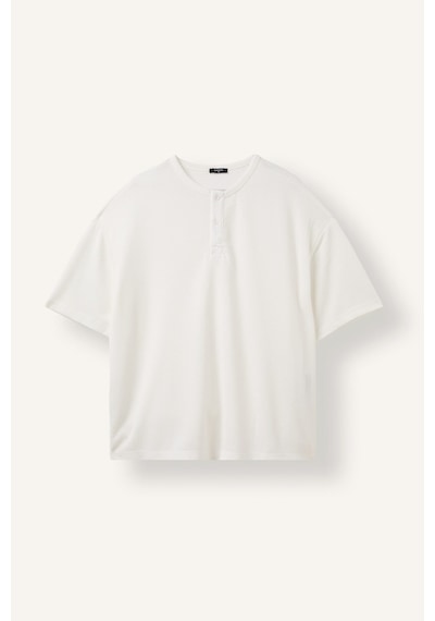 Defacto Slim Fit Waffle Dokulu Henley Yaka Kısa Kollu Basic Tişört I5881ax26hswt34 Beyaz-wt34