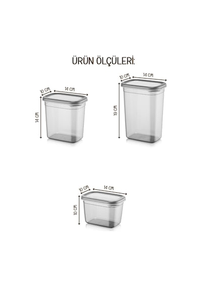 Vienev Renkli Etiketli Peggy Dikdörtgen Saklama Kabı Seti Antrasit 12'Li 4 x (1500 - 1150 - 800 ML) Antrasit