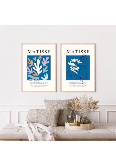Mavinin Büyüsü Matisse Duvar Tablosu Çerçeveli 2'li Set Siyah Renk 21 X 30 Boyut/ebat