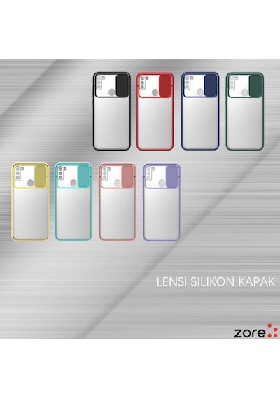 Noktaks - Samsung Galaxy Uyumlu A11 - Kılıf Slayt Sürgülü Arkası Buzlu Lensi Kapak - Lacivert
