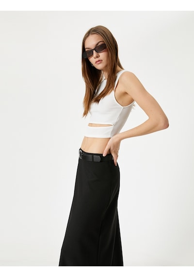 Koton Pencere Detaylı Kısa Atlet Slim Fit Bisiklet Yaka Ekru 4sal30107ık Ekru