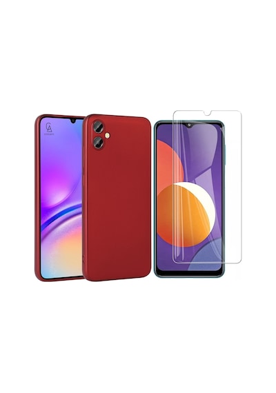 Samsung Galaxy A06 İle Uyumlu Kılıf Soft Yumuşak Telefon Kılıfı Ve Temperli Cam Ekran Koruyucu Kirmizi