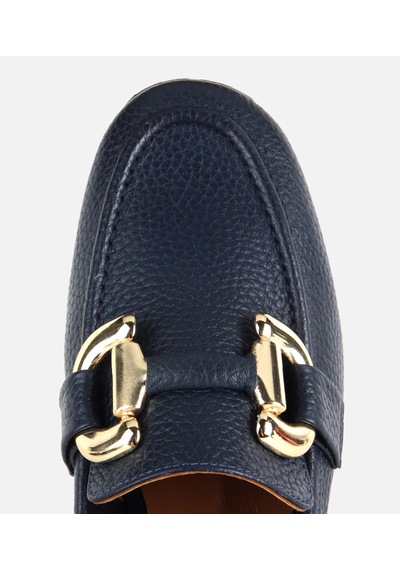 Hotiç Kadın Deri Lacivert Gold Toka Detaylı Yumuşak Dokulu Topuklu Klasik Loafer 01ayh336120a680 01ayh336120a680