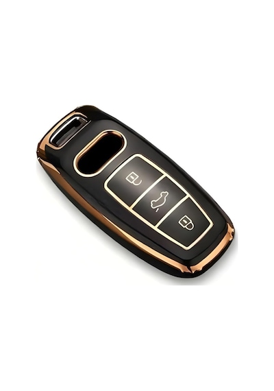 Autohan Keys Audi A3 A6l A7 A8 Q8 E-tron C8 D5 2021-2022 Model Uyumlu Siyah Altın Detaylı Anahtar Koruma Kılıfı