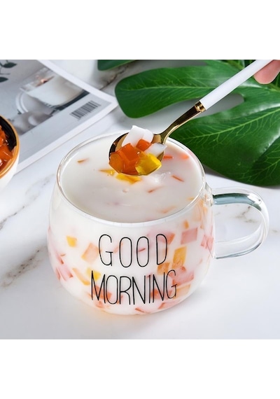 2 Li Good Morning Günaydın 400 Ml Borosilikat Cam Kupa Kahve