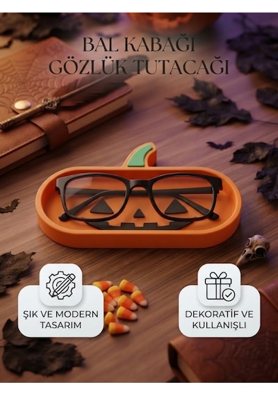 Halloween Balkabağı Tasarımlı Gözlük Tutucu Ve Çok Amaçlı Organizer