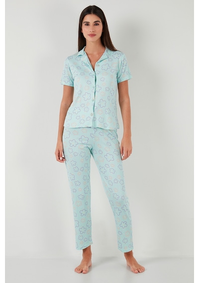 Lela Regular Fit Gömlek Yaka Kısa Kollu Bayan Pijama Takımı 65780124 Su Yeşili