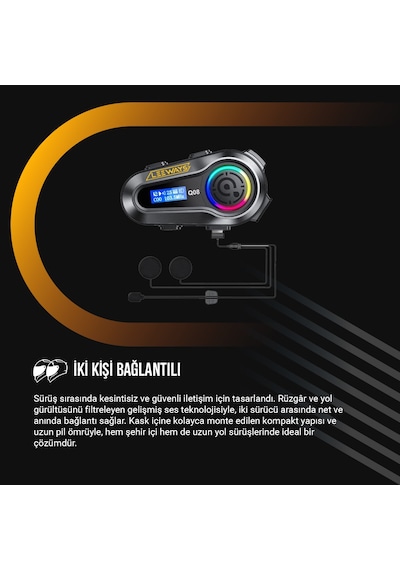 Leeways Q08 5.3 Uyumlu Motosiklet Kask Kulaklık Intercom Işıklı Motorsiklet Interkom