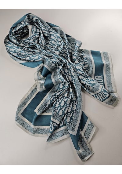Miorel Scarfs Yeni Sezon Harf Desen Cd Vual İpek Şal Fular Silk Scarfs Shawl Hijab Su Yeşili