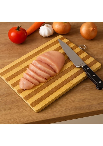 Bambu Kesme Tahtası 26x36 Cm Metal Kulp Lu Doğal Ahşap Kesim Panosu, Sebze Ve Et Kesme Tahtası, Çizilmez, Hijyenik Ve Dayanıklı