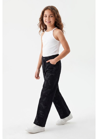 Joy Kids Kız Çocuk Ispanyol Paça Desenli Kot Pantolon 7-11yaş Siyah