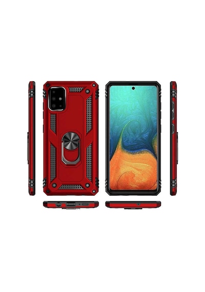 Samsung Uyumlu Galaxy A51 Kılıf Sert Silikon Yüzüklü Stand Özellikli Kapak