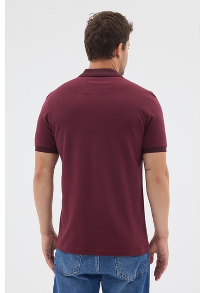 Bordo Polo Yaka Pike Kısa Kol Slim Fit %100 Pamuk Tişört 1011260171