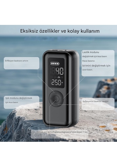 Elektrikli Hava Pompası 6000 Mah Lcd Ekranlı Led'li Ve Usb Çıkışl