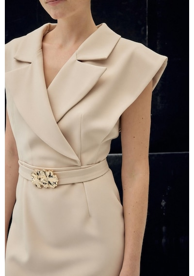 Sateen Aksesuar Detaylı Maxi Elbise - Bej-137076 Bej