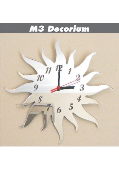 M3 Decorium Güneş Dekoratif Ayna Saat Beyaz
