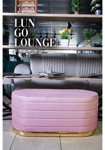 Lungo Long Line Pembe Puf- 90cm Gold Kaplama Kapitoneli Luxery Pofuduk Oturma Pufu&Makyaj Puff&Bench