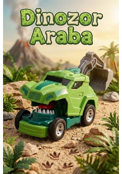 Dinozor Dönüşen Araba Çarpınca Açılan Robot Kamyon Sürtmeli Oyuncak İş Makinesi Yeşil Çok Renkli