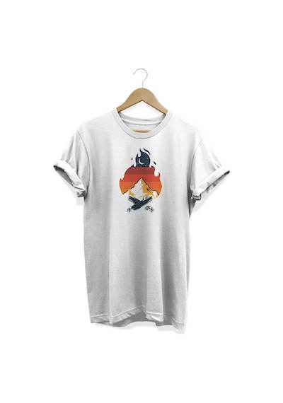 Kamp Ateşi Baskılı Beyaz T-shirt Beyaz