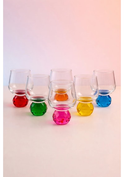 6 Kişilik Cam Renkli Elmas Ayaklı Kahve Yanı Bardağı Bardak 50ml