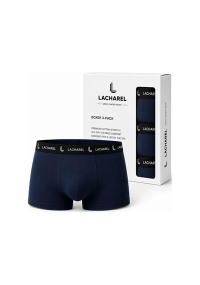 Erkek Likralı Pamuklu Nefes Alan Penye Boxer 3'lü Paket - Lacivert