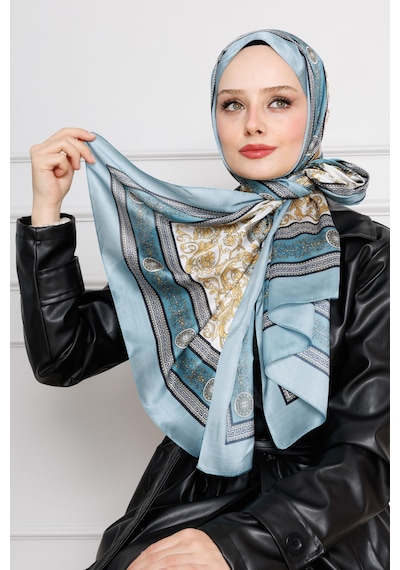 Sevitli Versace Desenli Hint İpeği Şal-mint Yeşili-4532