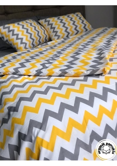Lotus Home Zigzag Desen Lüks Pamuklu Tek Kişilik Nevresim Takımı Seti Sarı