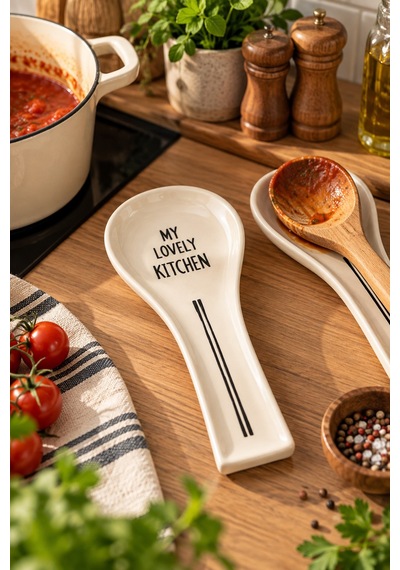 Porsima 590 Hand Made 27 Cm Porselen Kaşık Altlığı - Tezgah Üstü Mutfak Organizer Stand