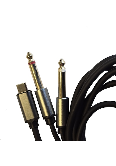 Type-c To 2x 6.35 Mm Çivi Jak Ses Kablosu 1.5 Metre Telefon Bilgisayar Mikser Amfi Dönüştürücü Kablo Siyah