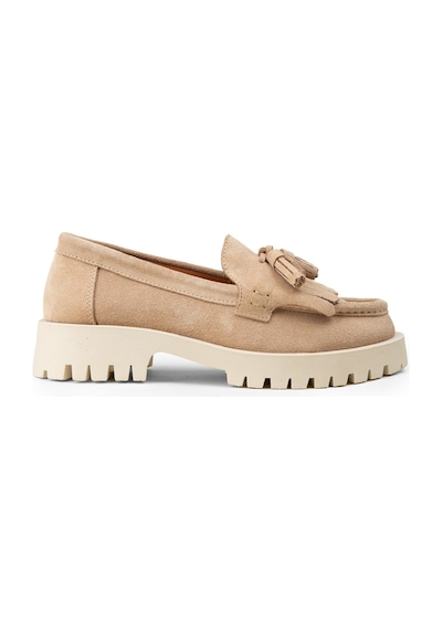 Deery Kadın Hakiki Süet Bej Püsküllü Loafer - 02033zbejc01