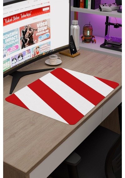 Kırmızı Beyaz 48x40 Xl Taraftar Gaming Oyuncu Mouse Pad Kaymaz Taban Büyük Klavye Fare Altlığı Şerit