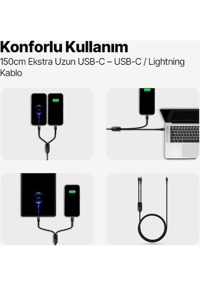 Alumicable Duo Usb-c Usb-c + Lightning 100w 150cm Hızlı Şarj Kablosu 2dk56s