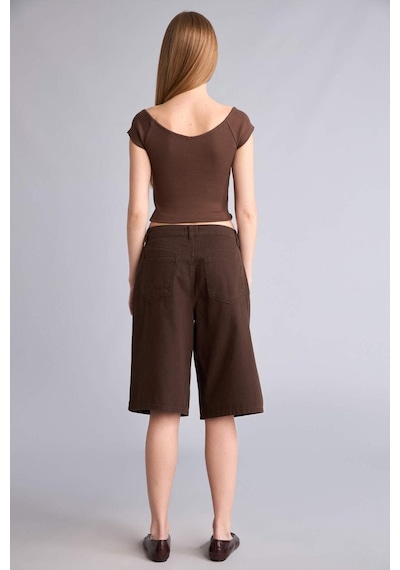 Defacto Normal Bel Kısa Paça Gabardin Bermuda F3133ax26smbn614 Kahve-bn614