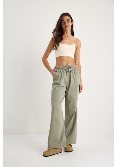 Shade Kadın Beli Lastikli Paça Detaylı Palazzo Kalıp Pamuk Gabardin Yazlık Pantolon 60283323 - Mint