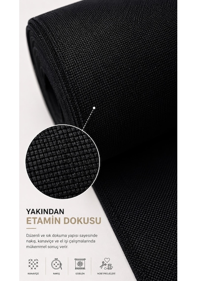 Favora Siyah Nakışlık Etamin Kumaşı 1 Metre
