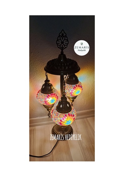 El Yapımı Otantik Mozaik Minik Lambader 3 Lü Camlar Alev Desen - 719096800 Diğer