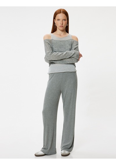 Koton Bol Paça Fitilli Pantolon Standart Bel Gri 5wak40008ek Gri