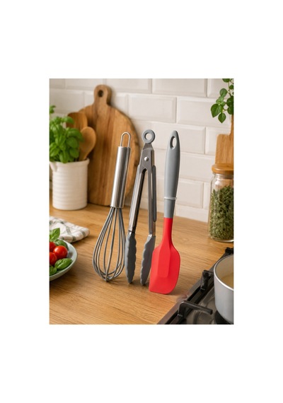 3 Lü Paslanmaz Silikon Spatula Çırpıcı Maşa - 899902967 Diğer