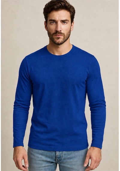 Axxel Erkek Pamuklu Likralı Süprem Uzun Kollu T-shirt-d240 Koyu İndigo