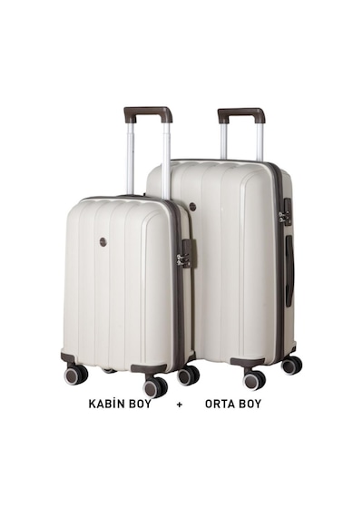 Mçs Bavul Orta Ve Kabin 2li Set Kırılmaz Silikon Valiz V305 Kemik/acıkahve Kemik