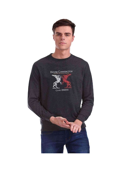 G O T House Connıngton Baskılı Füme Erkek Örme Sweatshirt