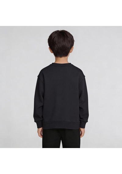 King-Brich Bisiklet Yaka Nakışlı Oversize Kalıp Çocuk Sweatshirt SIYAH