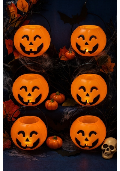 Cadılar Bayramı Halloween Bal Kabağı Mumluk 8 Cm 6lı Şeker Kovası Aksesuar Diğer